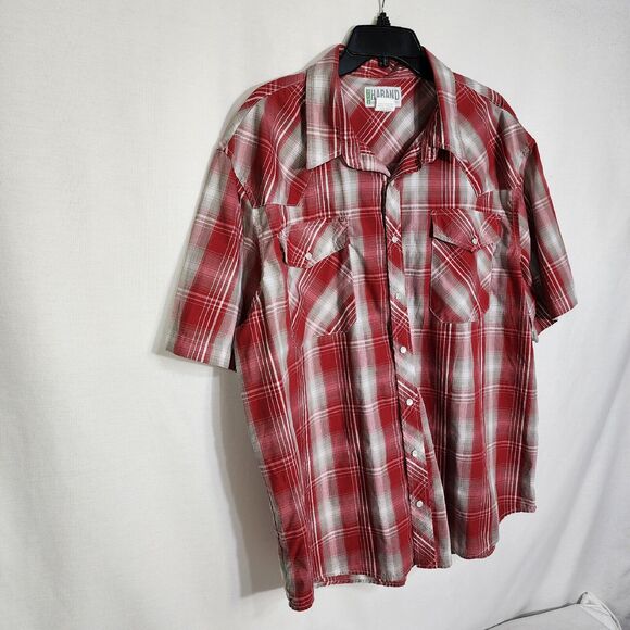 Haband Men Shirt Size XL Short Sleeve Pearl Snap Front Red Plaid Pockets Western - Picture 4 of 10
